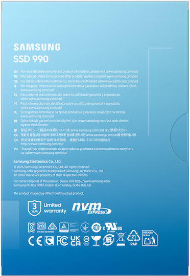 Samsung 990 SSD 1TB тип M.2 с връзка PCI Express 4.0 (Съвместим с PS5) MZ-V9V1T0BW