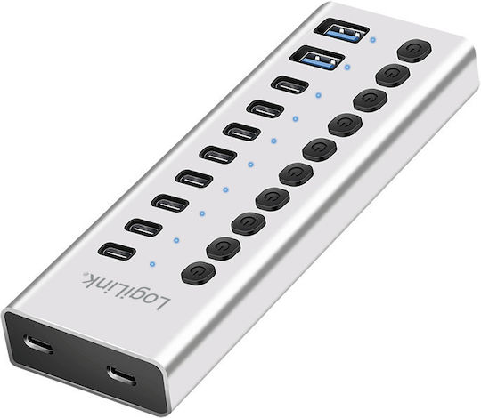 LogiLink USB Hub 10 Ports USB 3.2 with USB-C Connection Silver