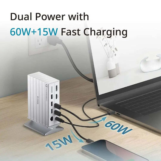 D-Link USB-C Докинг станция с HDMI/DisplayPort 4K PD Ethernet и свързване 2 монитора Бяла (DUF-E01/E)