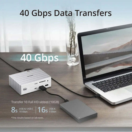 D-Link USB-C Докинг станция с HDMI/DisplayPort 4K PD Ethernet и свързване 2 монитора Бяла (DUF-E01/E)