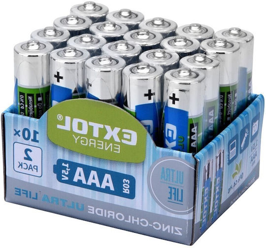 Set 20 Baterii Clorură de Zinc Extol 1.5 V AA R03
