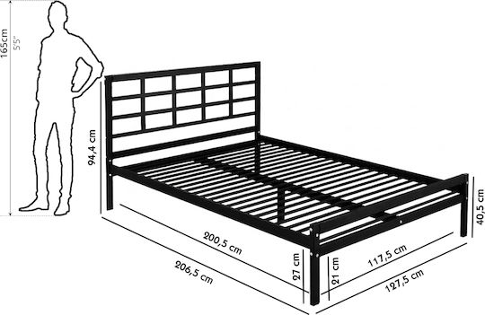 Ibiza Metal Black Semi-Double Bed with Slats for Mattress 120x200cm