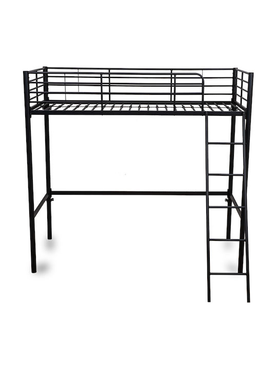 Pat pentru Copii Loft Bed Single Negru pentru Saltea 90x200cm