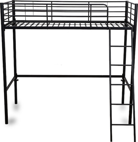Pat pentru Copii Loft Bed Single Negru pentru Saltea 90x200cm