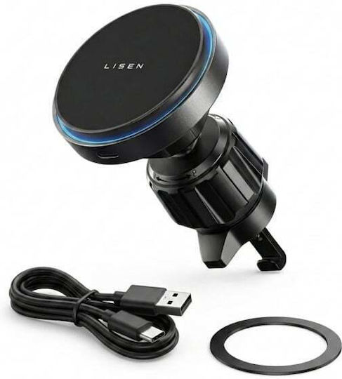 Lisen Car Mobile Mount with Magnet & Wireless Charging 15W Black