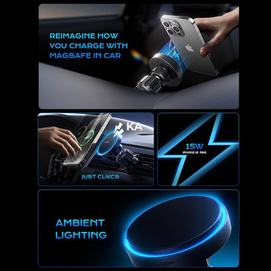 Lisen Car Mobile Mount with Magnet & Wireless Charging 15W Black