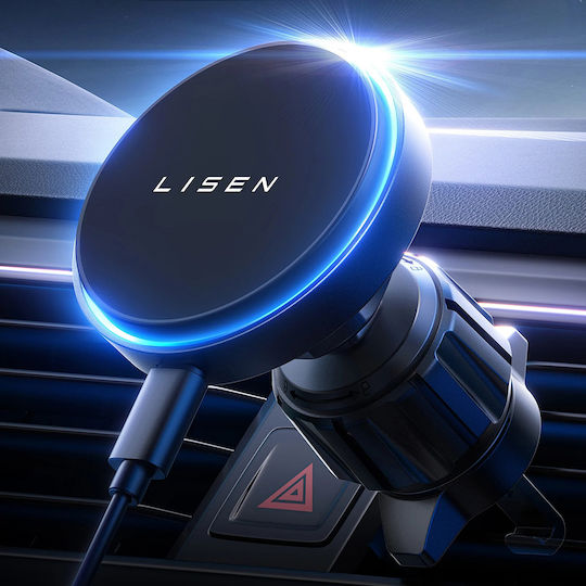 Lisen Car Mobile Mount with Magnet & Wireless Charging 15W Black