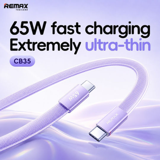 Remax Flaches USB Typ-C Kabel - USB-C 65W PD Lila 1,2m CB35
