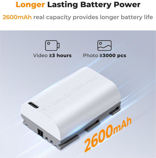 K&F Concept 2er Pack LP-E6NH Kamera-Batterien 2600mAh Kapazität Typ-C Schnelles Laden