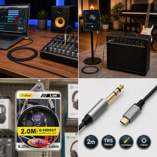 Andowl USB-C Male Cable - 3.5mm Black 2m Q-HD997