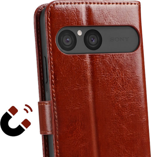 Avizar Xperia 10 Vii Brieftasche Hülle In Marmoriertem Leder-Optik Stand Funktion Braun