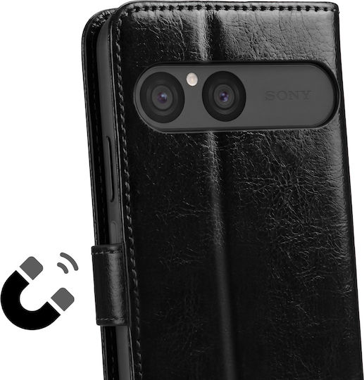 Avizar Xperia 10 Vii Калъф Портмоне От Мраморен Кожен Ефект С Функция Стойка Черен