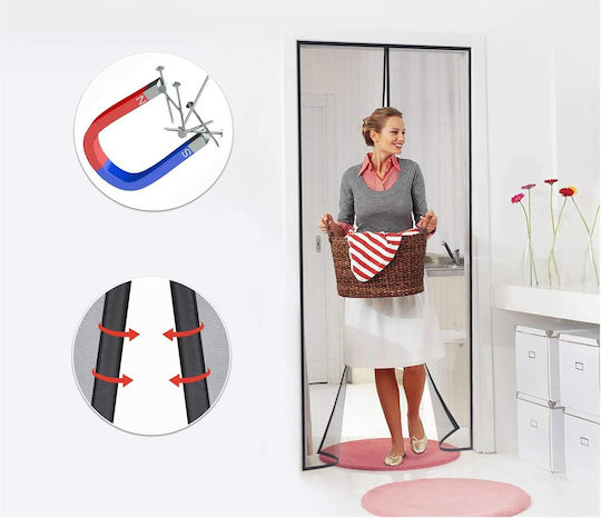 Door Mosquito Net with Magnetic Clasp Black 220x120cm