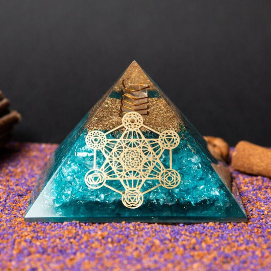 Orgone Aqua Stone Pyramid Aquamarine Quartz Crystals Copper Vibrational Spiral Metatron's Cube Symbol