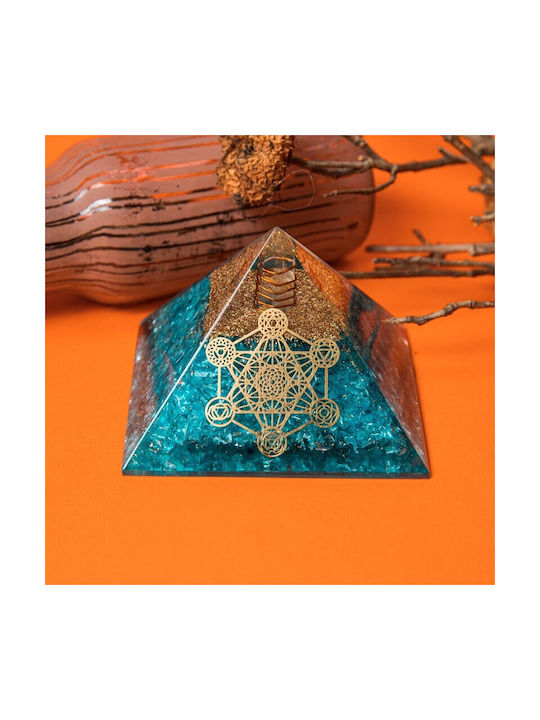 Piramida Piatră Orgonică Aqua Cristale Cuart Acvamarin Spirala Vibrațională Cupru Simbol Cubul Metatron
