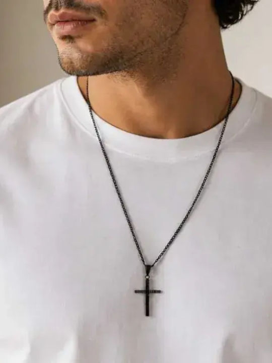 Bode Crucifix Negru Pentru Bărbați Din Oțel Cu Lanț
