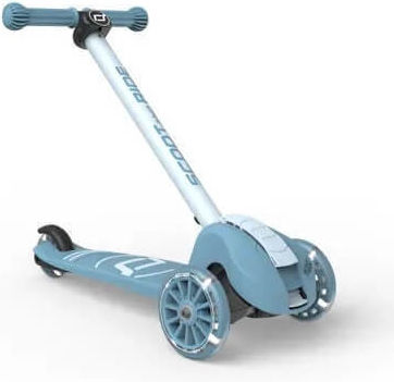 Scoot & Ride Kinderroller Klappbar Highwaykick 3S & Helm S 3-Rad mit LED-Beleuchtung für 5+ Jahre Steel
