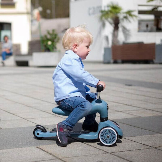 Scoot & Ride Kinderroller Highwaykick 1 & Helm S Steel für 5+ Jahre Grau