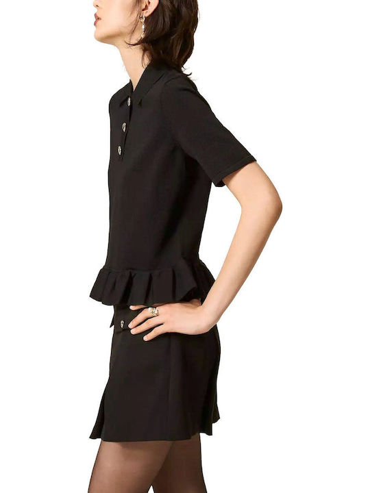 Women's Short Sleeve Polo Blouse Black