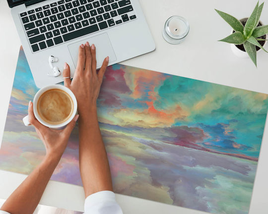 Office Desk Protective Mat Table Surface Clouds Pastel Colours 90x45 cm