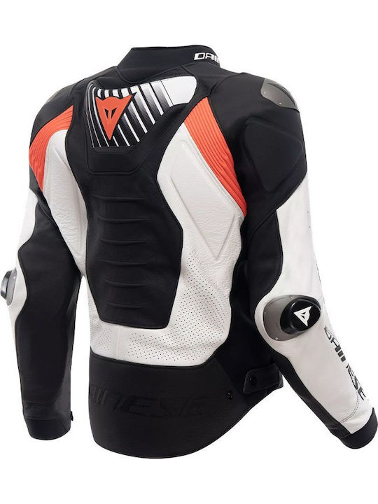 Dainese Super Speed 5 Jachetă de Moto de Vară pentru Bărbați din Piele Black/White/Red Fluo Dainese Super Speed 5 Jachetă de Moto de Vară pentru Bărbați din Piele Black/White/Red Fluo