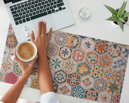 Mosaic Mouse Pad Flowers Desk Keyboard Laptop 90x45 Cm