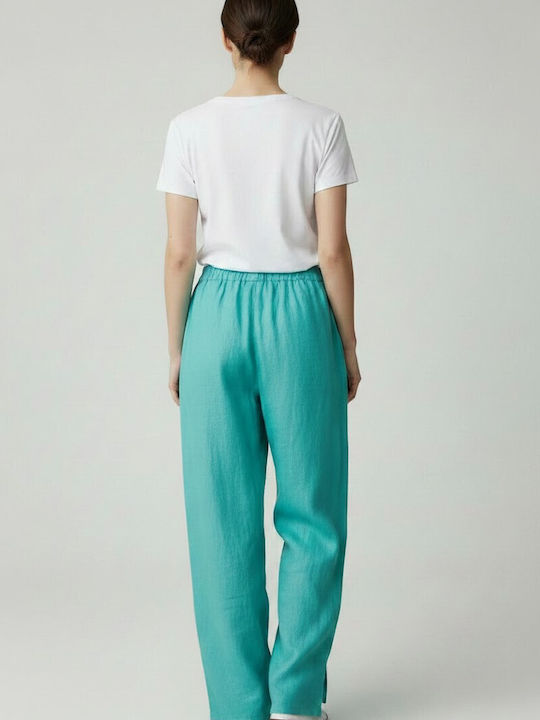 Women's Linen Pantaloons with Elastic Band in Loose Fit Turquoise
