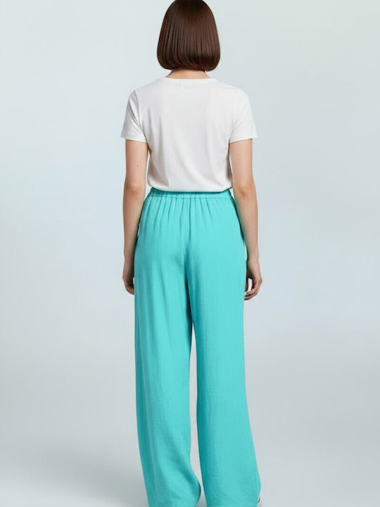 Women's Linen Pantaloons with Elastic Band in Loose Fit Turquoise