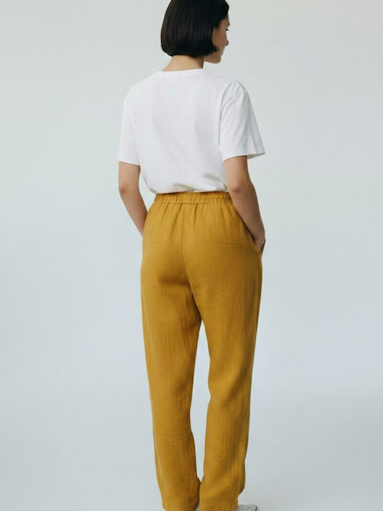 Damen Leinenhose mit Gummiband Gelbe