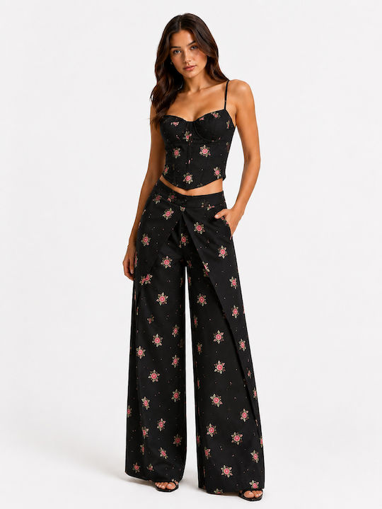 Women's Black Set with Floral Trousers