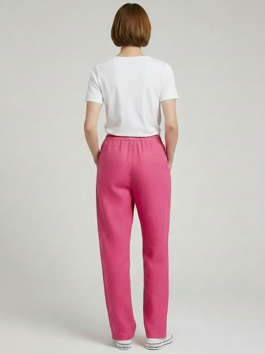 Damen Leinenhose mit Gummiband in Lose Passform Rosa