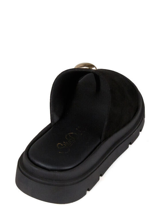 Дамски Кожени Сандали Flatforms Черни