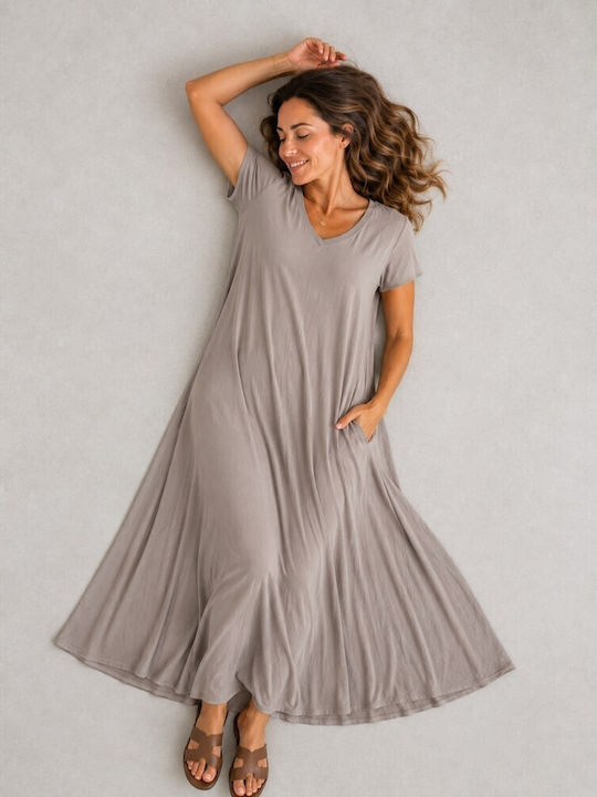 Sommer Maxi T-Shirt Kleid Beiges Sand