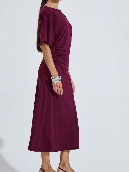 Summer Midi Shirt Dress Burgundy