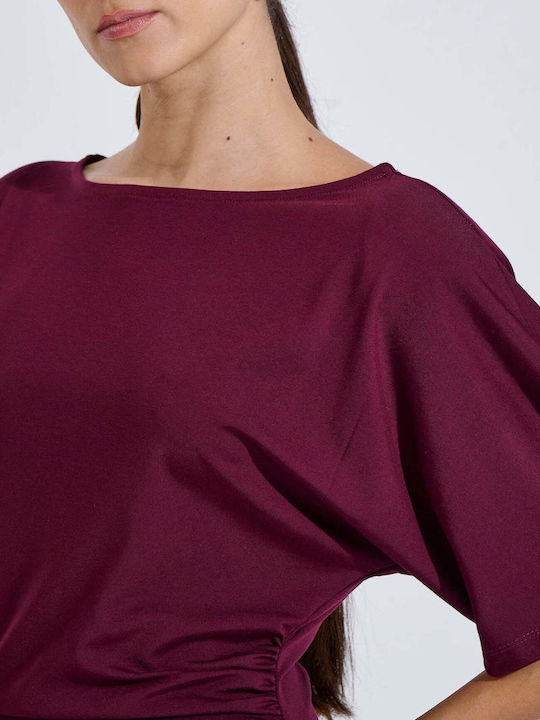 Summer Midi Shirt Dress Burgundy