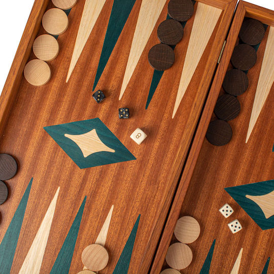 Manopoulos Mahogany Handmade Backgammon Wooden with Checkers 48x48cm