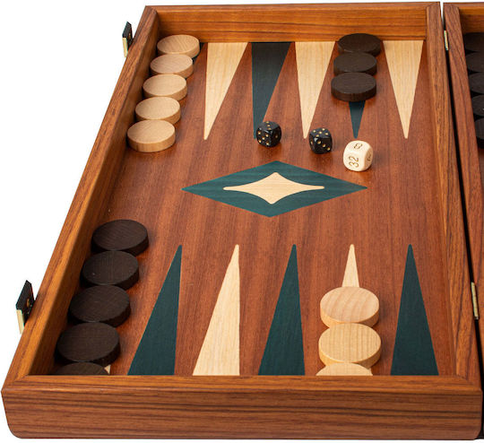 Manopoulos Mahogany Handmade Backgammon Wooden with Checkers 48x48cm