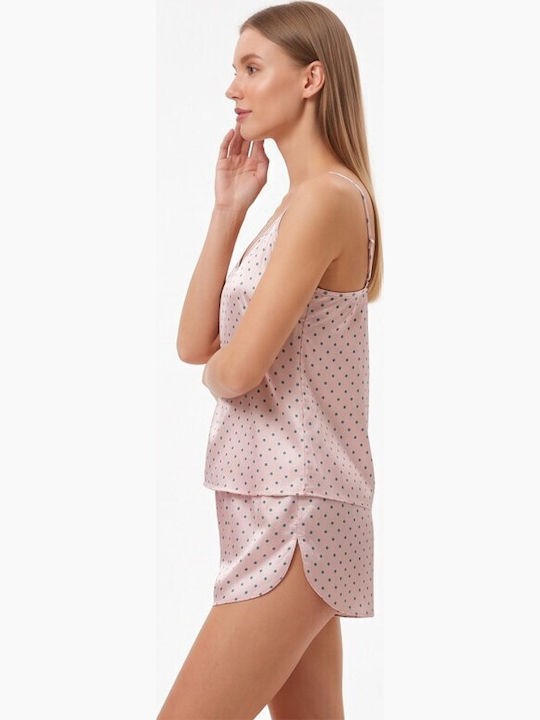 Jumelles Καλοκαιρινό Babydoll Ροζ Με Γκρι Πουα
