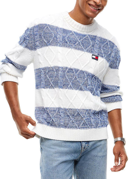 Langarm Pullover Ecru Blau