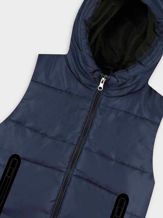 Kids Quilted Sleeveless Short Hooded Jacket Black