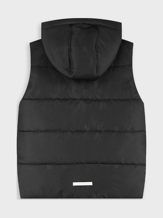 Kids Quilted Sleeveless Short Hooded Jacket Black