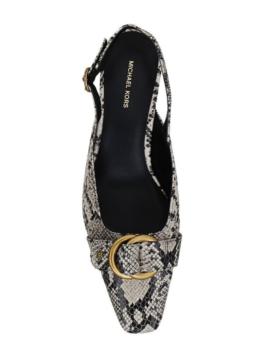 Leather Heels with Low Heel Beige