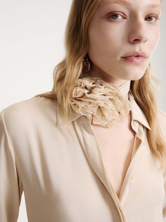 Long Sleeve Women's Silky Shirt Beige