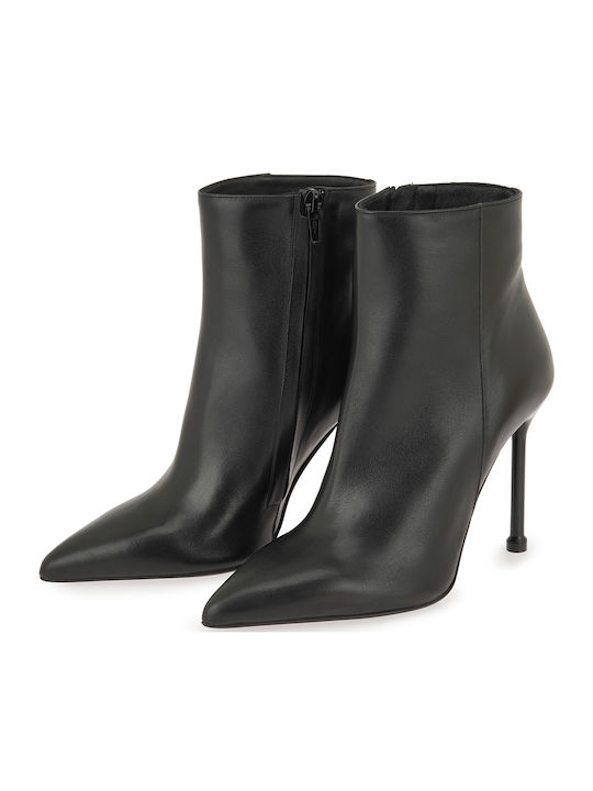 Leder Damen Stiefeletten mit Hohem Absatz Schwarz