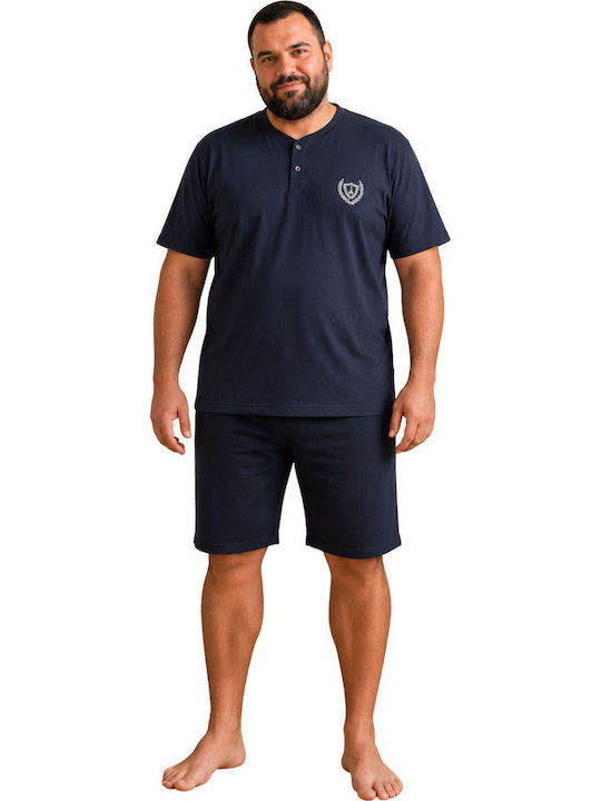 Rimoli Plus Size Summer Men's Cotton Pyjamas Dark Blue