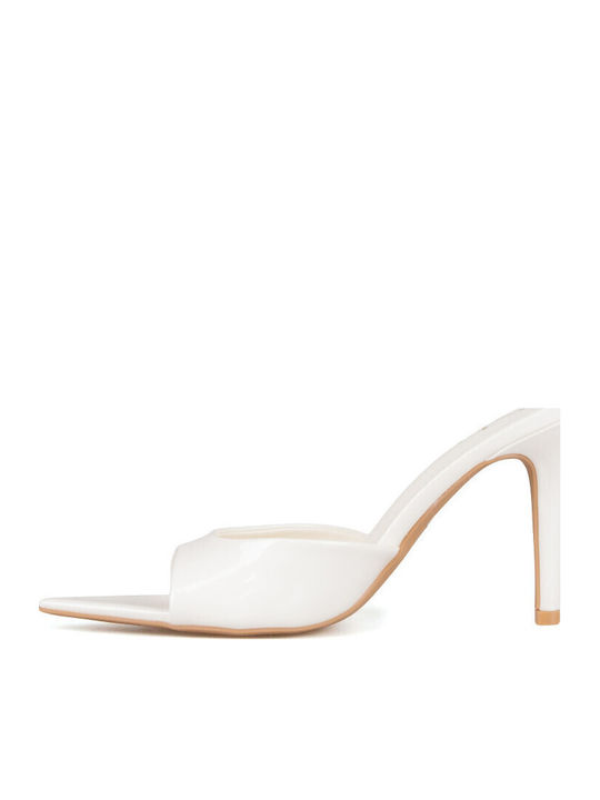 Patent Leather Mules With High Heel In Beige Colour