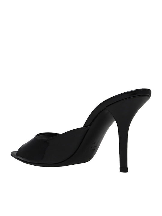 Mules In Patent Leather With High Heel In Black Colour