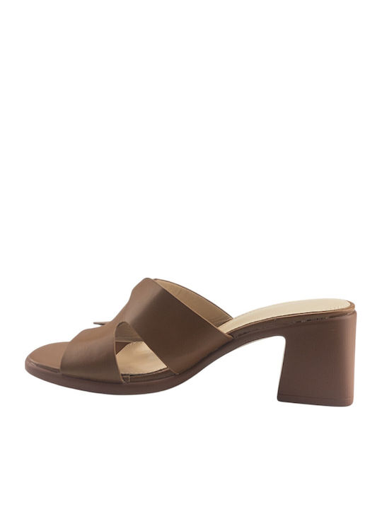Mules With Heel In Brown Colour