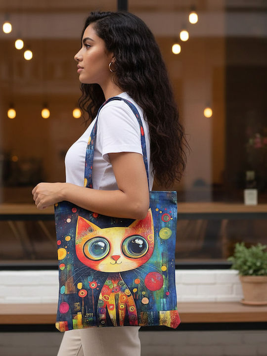 Inspiral Tree Tote Τσάντα Ώμου Υφασμάτινη Γάτα Χρωματιστή