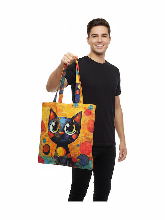 Inspiral Tree Tote Τσάντα Ώμου Υφασμάτινη Πολύχρωμη Γάτα